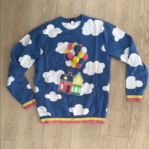 Disney Pixar UP Blue Cloud Sweater with Colorful House Design size small